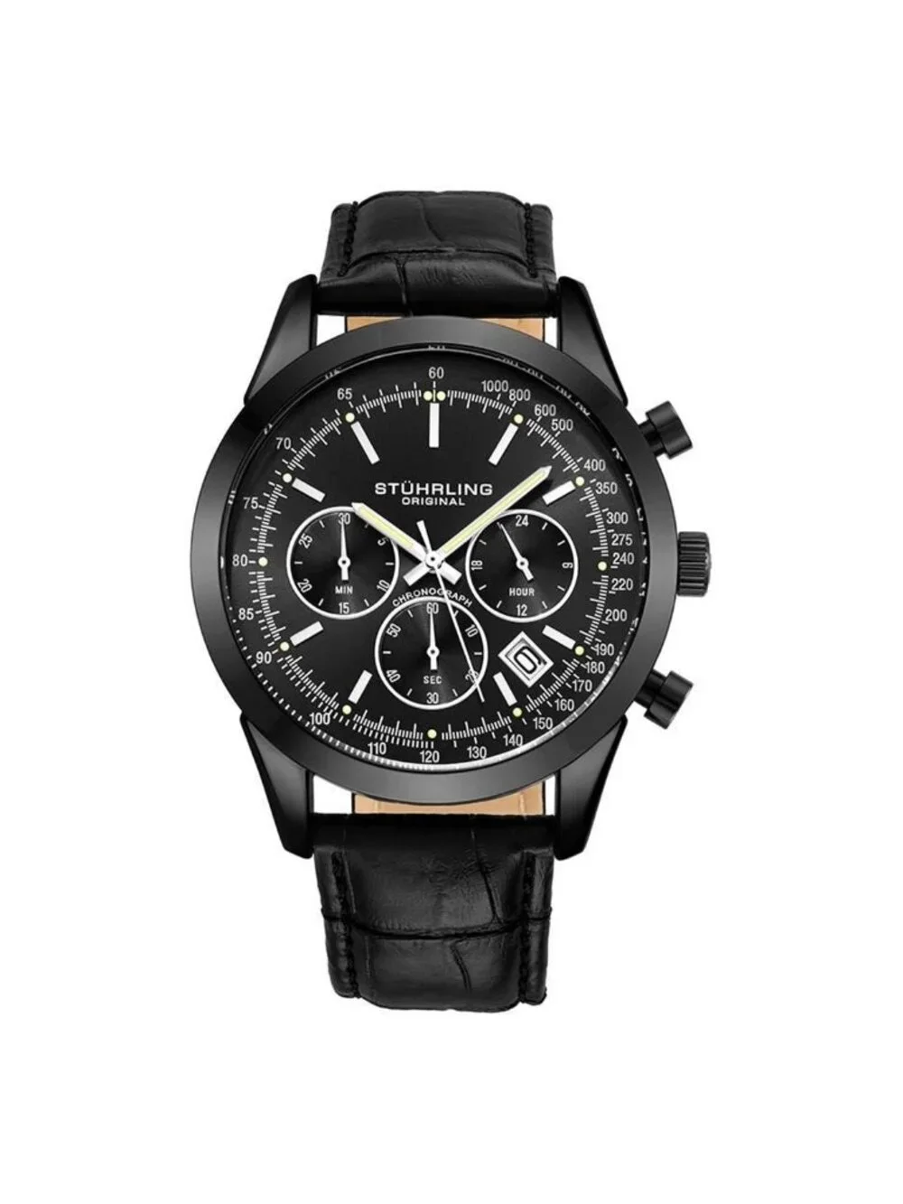 NWT Stuhrling Original Monaco Quartz Black Dial Men's Watch